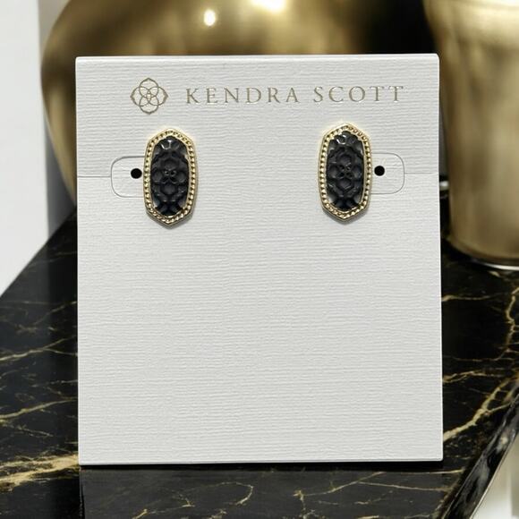 NWT! Kendra Scott Ellie Gold Stud Earrings in Gunmetal Filigree Mix - Picture 1 of 4